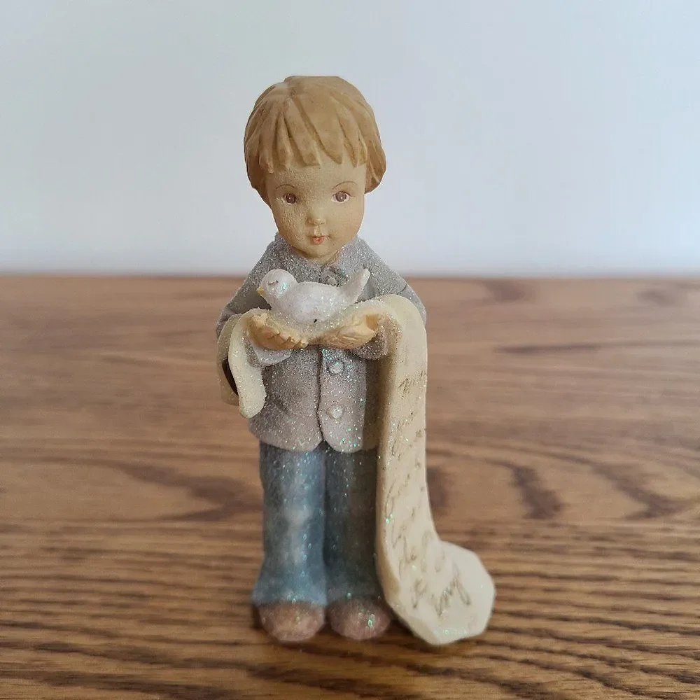 Foundations by Karen Hahn Boy With Bird and Blanket Confirmation Cute Figurine